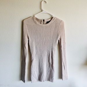 Long Sleeve Cream Ribbed Sweater Top